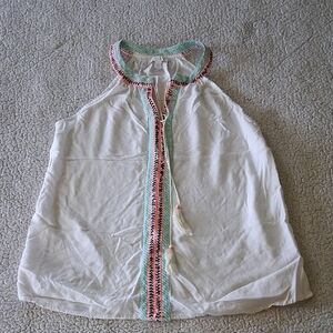 C White Blouse with Multicolor Trim